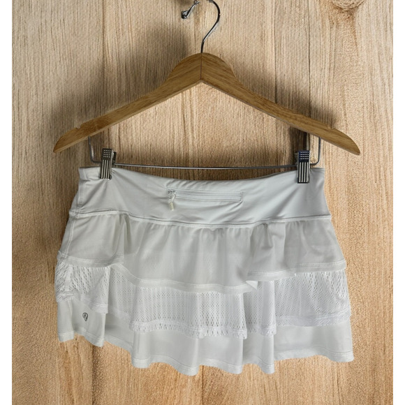 Lululemon Run Nothing to Hide Mini Micro Skort Skirt Shorts Tiered White Size 6 - Picture 2 of 16